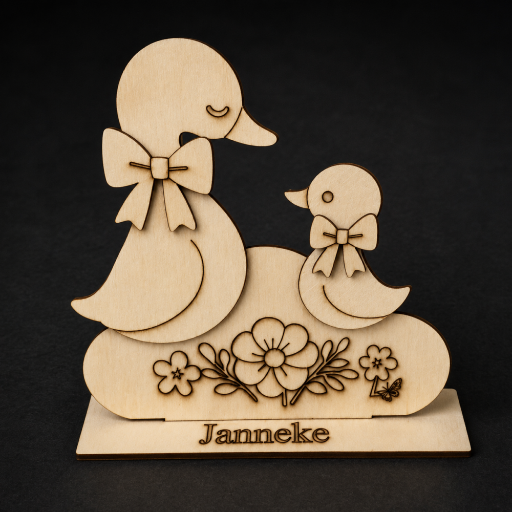 Personalised Laser-Cut Duck Family Name Display